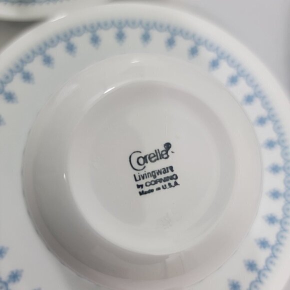 Vintage 1970’s Corelle Livingware Blue Ring Handle Snowflake Cup & Saucer Sets - Picture 15 of 16
